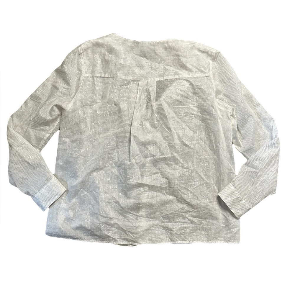Aglini White Cotton SilkSilver Thread White Long Sleeve Blouse SZ 6 - Picture 5 of 7